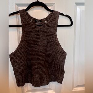 Massimo Dutti Dark Brown Knit Crop Top